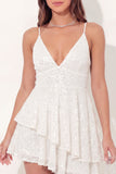 Sparkly White A-Line Asymmetrical Sequins Mini Graduation Dress