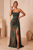 Burgundy Mermaid Corset Spaghetti Straps Bridesmaid Dress with Slit