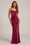 Dark Green Velvet Sheath Velvet Burnout Long Prom Dress