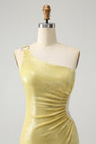 Stylish Yellow Bodycon One Shoulder Cocktail Dress with Hollow Out