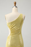 Stylish Yellow Bodycon One Shoulder Cocktail Dress with Hollow Out