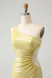 Stylish Yellow Bodycon One Shoulder Cocktail Dress with Hollow Out