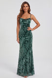 Dark Green Velvet Sheath Velvet Burnout Long Prom Dress