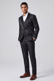 Black Jacquard 3 Pieces Shawl Lapel Single-breasted Men's Formal Suits
