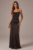 Dark Green Velvet Sheath Velvet Burnout Long Prom Dress