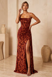 Burgundy Mermaid Corset Spaghetti Straps Bridesmaid Dress with Slit