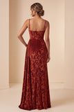 Burgundy Mermaid Corset Spaghetti Straps Bridesmaid Dress with Slit
