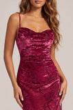 Dark Green Velvet Sheath Velvet Burnout Long Prom Dress