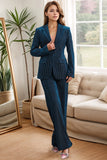 Ink Blue Striped Single Button 2 Piece Women's Formal Suits