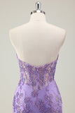 Purple Mermaid Corset Strapless Long Formal Dress with Appliques