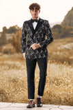 Black Jacquard 2 Pieces Peak Lapel Double Breasted Men's Formal Suits