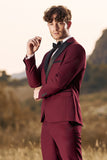 3 Pieces Peak Lapel Burgundy Men's Formal Suits