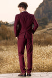 3 Pieces Peak Lapel Burgundy Men's Formal Suits