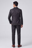 Black Jacquard 3 Pieces Shawl Lapel Single-breasted Men's Formal Suits