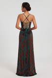 Dark Green Velvet Sheath Velvet Burnout Long Prom Dress