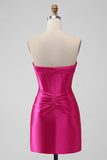 Stylish Fuchsia Bodycon Sweetheart Satin Corset Short Cocktail Dress