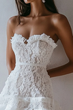 White A Line Lace Sweetheart Mini Graduation Dress
