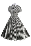 Black A Line Stripe 1950s Dress with Sleeves