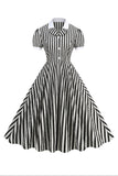 Black A Line Stripe 1950s Dress with Sleeves