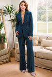 Ink Blue Striped Single Button 2 Piece Women's Formal Suits