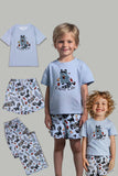 Grey Printed Short Sleeves Family Matching Pajamas