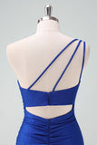 Royal Blue One Shoulder Bodycon Ruched Short Cocktail Dress