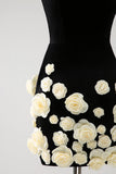 Black Strapless Bodycon Short Cocktail Dress with 3D Flowers