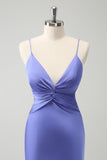 Purple Mermaid Spaghetti Straps Hollow Out Twist Front Bridesmaid Dress