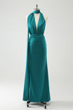 Peacock Sheath V-Neck Backless Wedding Guest Dress with Slit