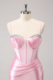 Sparkly Pink Spaghetti Straps Tight Cocktail Dress with Beading