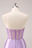 Lilac Strapless Sequins Corset Ruched Tight Cocktail Dress