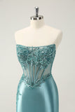 Glitter Peacock Bodycon Strapless Corset Appliques Cocktail Dress