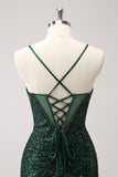 Dark Green Spaghetti Straps Tight Corset Short Cocktail Dress with Sequins