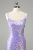 Sparkly Lilac Bodycon Sequins Cocktail Dress with Tassels