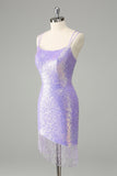 Sparkly Lilac Bodycon Sequins Cocktail Dress with Tassels