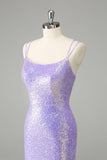 Sparkly Lilac Bodycon Sequins Cocktail Dress with Tassels