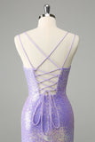 Sparkly Lilac Bodycon Sequins Cocktail Dress with Tassels