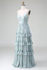 Load image into Gallery viewer, Grey Green Spaghetti Straps Long Bridesmaid Dress With Ruffles