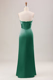 Eucalyptus Sheath Corset Strapless Long Bridesmaid Dress With Slit