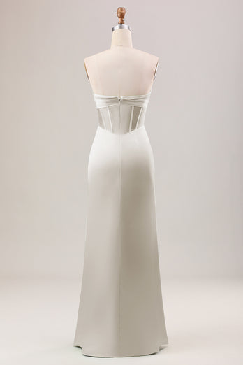 Eucalptus Sheath Corset Strapless Long Bridesmaid Dress With Slit