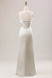 Eucalyptus Sheath Corset Strapless Long Bridesmaid Dress With Slit