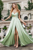 Green A Line Pleated Strapless Keyhole Maxi Bridesmaid Dress With Slit