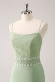 Green Floral Rufffled Chiffon Bridesmaid Dress with Lace