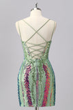 Green Corset Spaghetti Straps Homecoming Dress With Sequins