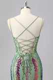 Green Corset Spaghetti Straps Homecoming Dress With Sequins