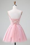 Princess A-Line Blush Tulle Short Cocktail Dress with Appliques