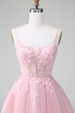 Princess A-Line Blush Tulle Short Cocktail Dress with Appliques