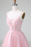 Princess A-Line Blush Tulle Short Cocktail Dress with Appliques