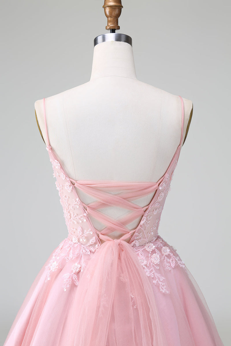 Load image into Gallery viewer, Princess A-Line Blush Tulle Short Cocktail Dress with Appliques