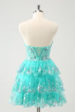 Cute Glitter Green A Line Strapless Sequined Tiered Corset Cocktail Dress